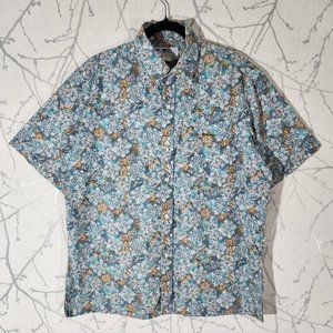 RJC Vintage Blue Abstract Floral Printed Hawaiian Shirt